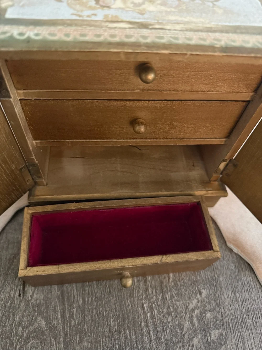 Vintage Gold Decorative Jewelry Box Chest with  Renaissance Style Art Panels